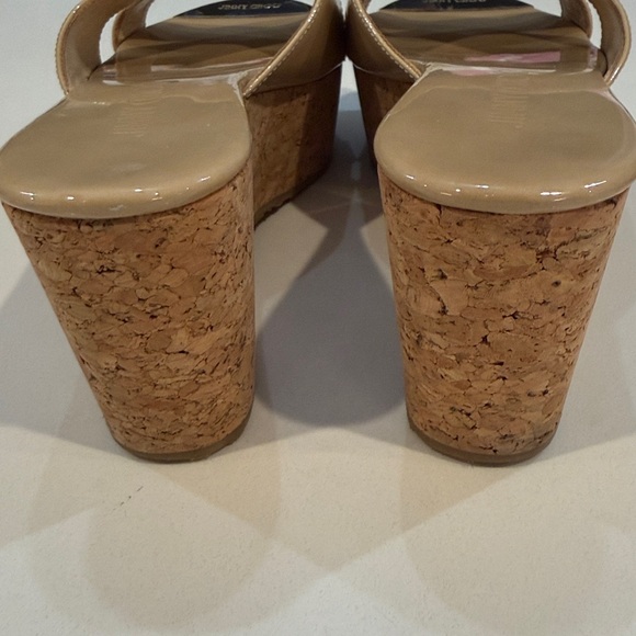Jimmy Choo Prima Nude Patent Leather Cork Wedge Slide Sandals. Size 37 1/2 - Picture 9 of 15